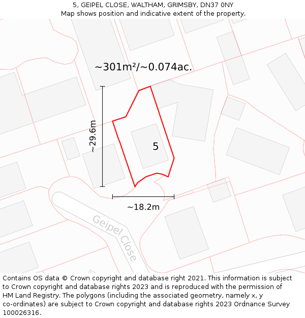 5, GEIPEL CLOSE, WALTHAM, GRIMSBY, DN37 0NY: Plot and title map