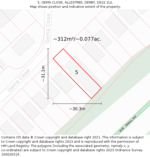 5, GEMA CLOSE, ALLESTREE, DERBY, DE22 2UL: Plot and title map