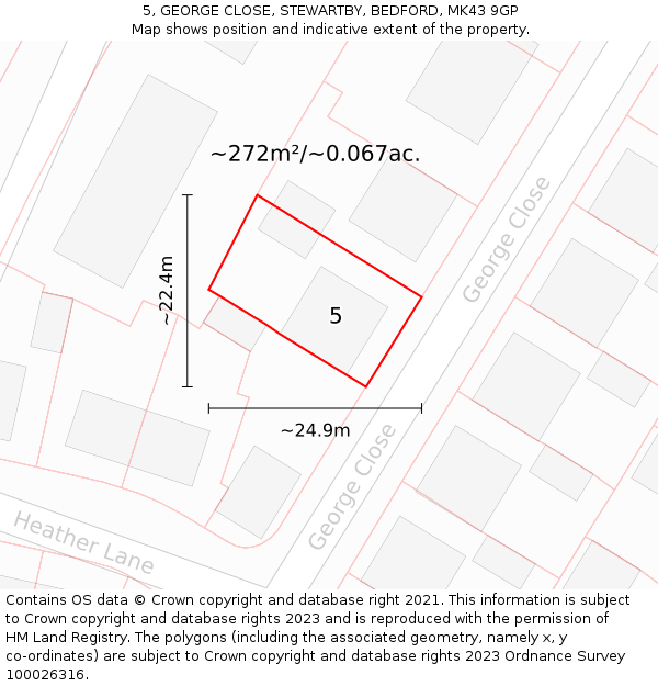 5, GEORGE CLOSE, STEWARTBY, BEDFORD, MK43 9GP: Plot and title map