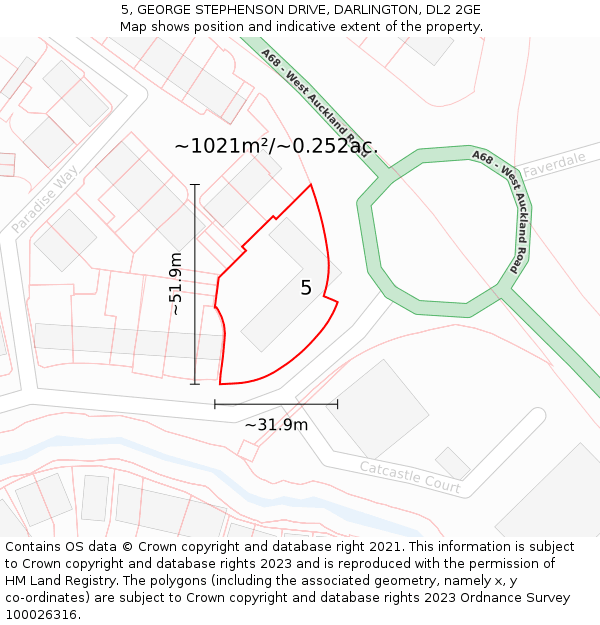 5, GEORGE STEPHENSON DRIVE, DARLINGTON, DL2 2GE: Plot and title map