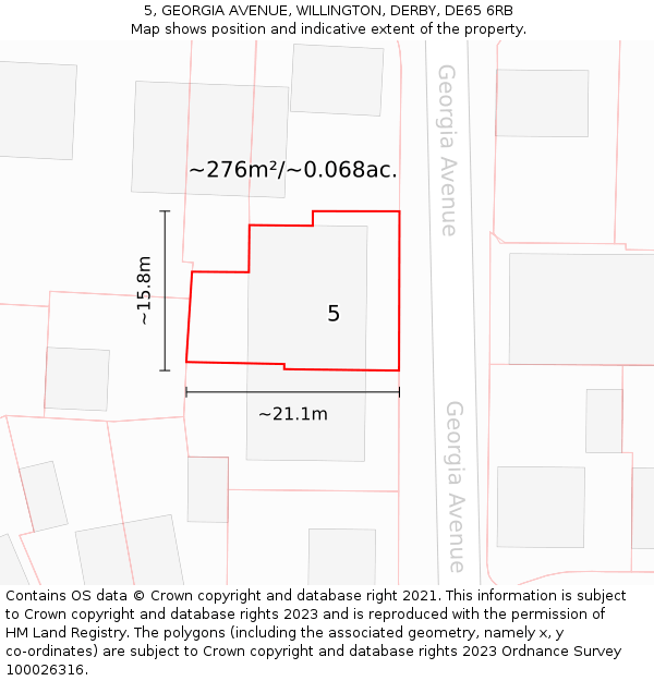 5, GEORGIA AVENUE, WILLINGTON, DERBY, DE65 6RB: Plot and title map