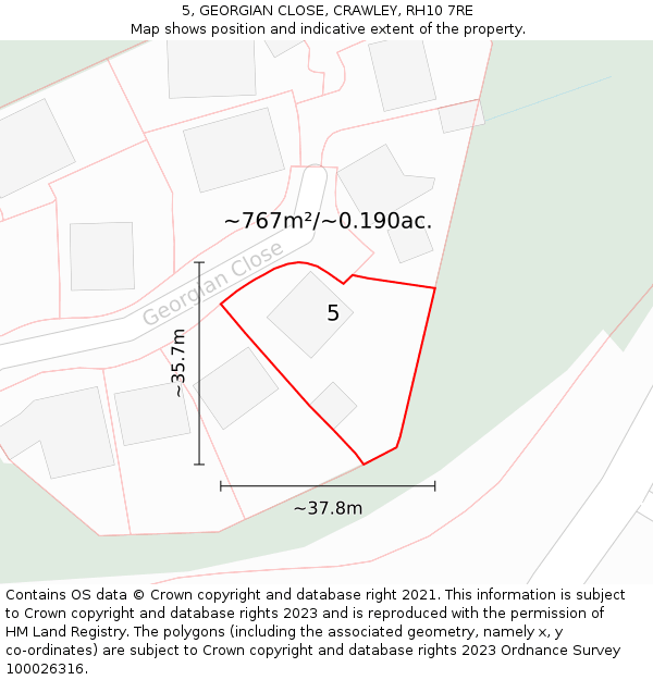 5, GEORGIAN CLOSE, CRAWLEY, RH10 7RE: Plot and title map