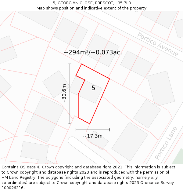 5, GEORGIAN CLOSE, PRESCOT, L35 7LR: Plot and title map