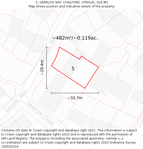5, GERALDS WAY, CHALFORD, STROUD, GL6 8FJ: Plot and title map