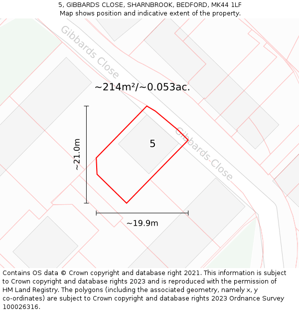 5, GIBBARDS CLOSE, SHARNBROOK, BEDFORD, MK44 1LF: Plot and title map
