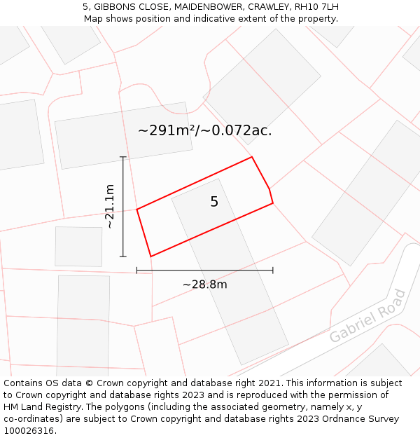 5, GIBBONS CLOSE, MAIDENBOWER, CRAWLEY, RH10 7LH: Plot and title map