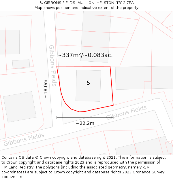 5, GIBBONS FIELDS, MULLION, HELSTON, TR12 7EA: Plot and title map