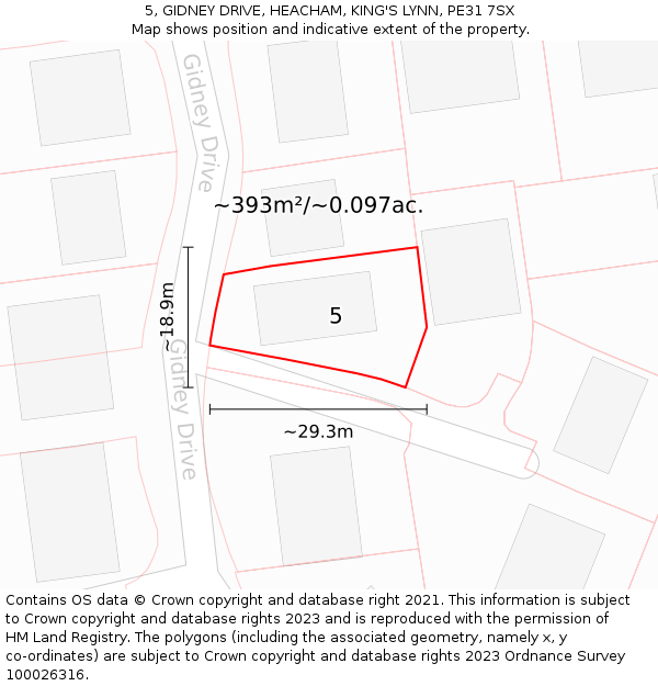 5, GIDNEY DRIVE, HEACHAM, KING'S LYNN, PE31 7SX: Plot and title map