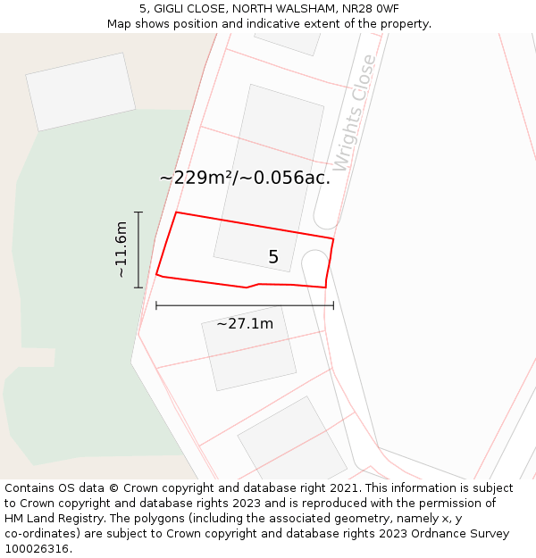 5, GIGLI CLOSE, NORTH WALSHAM, NR28 0WF: Plot and title map