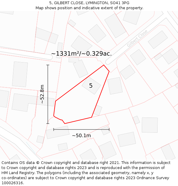 5, GILBERT CLOSE, LYMINGTON, SO41 3PG: Plot and title map