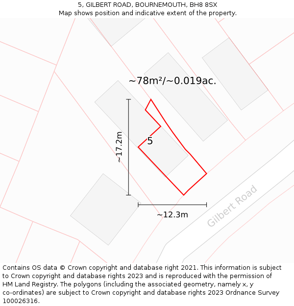 5, GILBERT ROAD, BOURNEMOUTH, BH8 8SX: Plot and title map