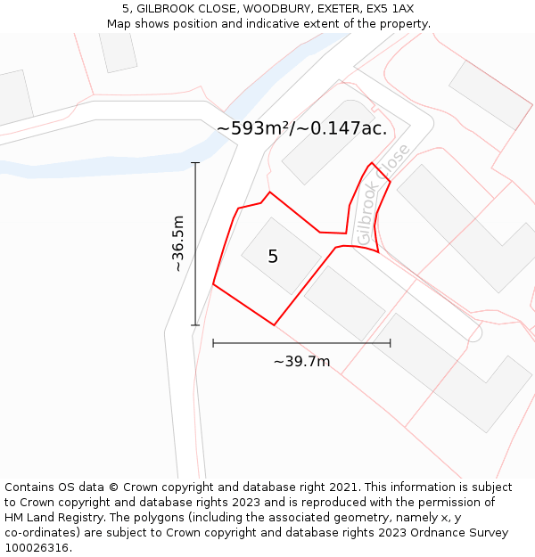 5, GILBROOK CLOSE, WOODBURY, EXETER, EX5 1AX: Plot and title map