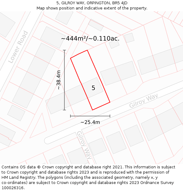 5, GILROY WAY, ORPINGTON, BR5 4JD: Plot and title map