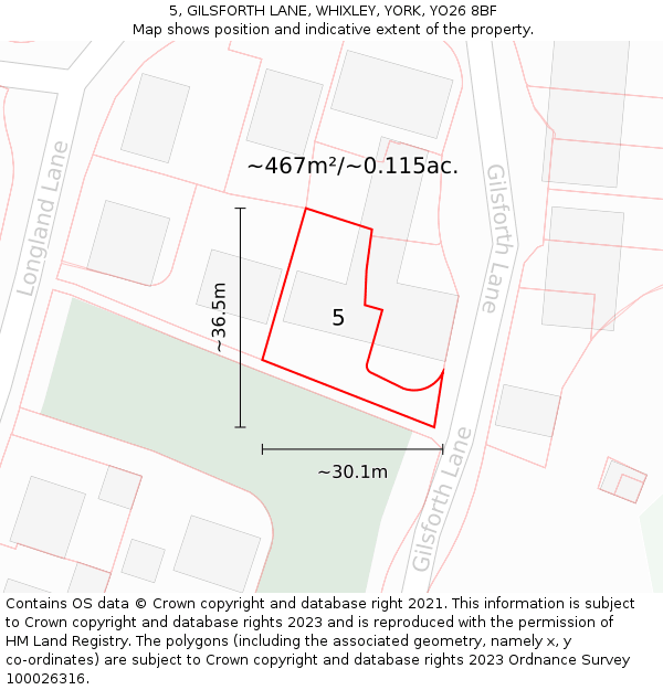 5, GILSFORTH LANE, WHIXLEY, YORK, YO26 8BF: Plot and title map