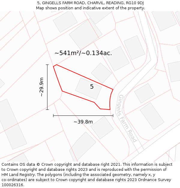 5, GINGELLS FARM ROAD, CHARVIL, READING, RG10 9DJ: Plot and title map