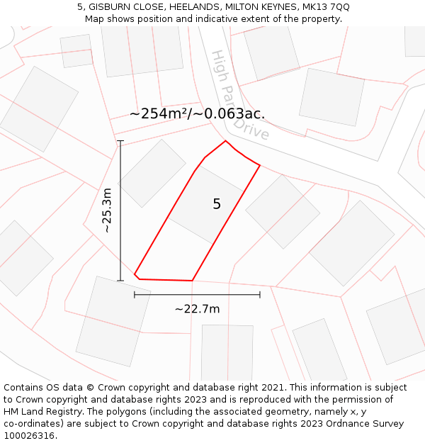 5, GISBURN CLOSE, HEELANDS, MILTON KEYNES, MK13 7QQ: Plot and title map