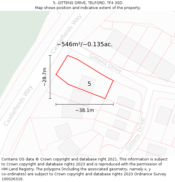 5, GITTENS DRIVE, TELFORD, TF4 3SD: Plot and title map