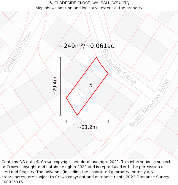 5, GLADESIDE CLOSE, WALSALL, WS4 1TQ: Plot and title map