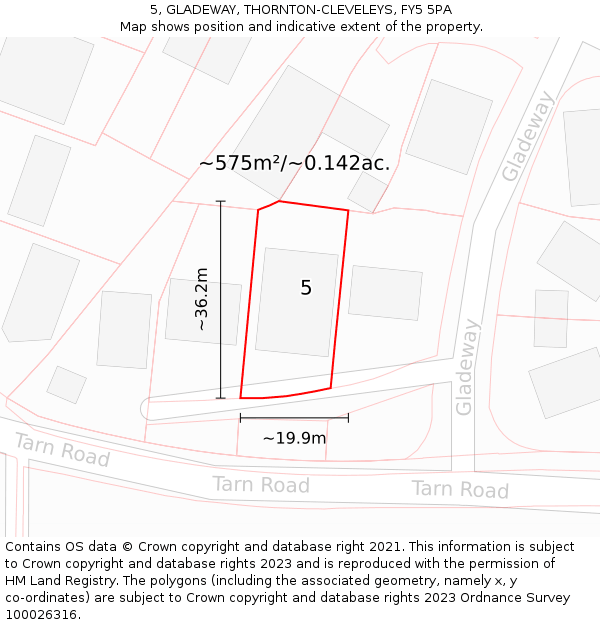 5, GLADEWAY, THORNTON-CLEVELEYS, FY5 5PA: Plot and title map