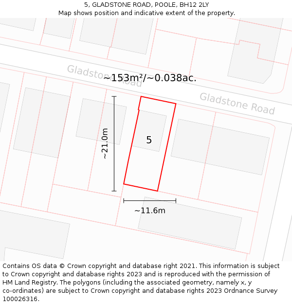 5, GLADSTONE ROAD, POOLE, BH12 2LY: Plot and title map