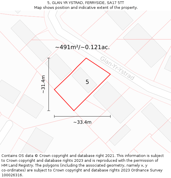 5, GLAN YR YSTRAD, FERRYSIDE, SA17 5TT: Plot and title map