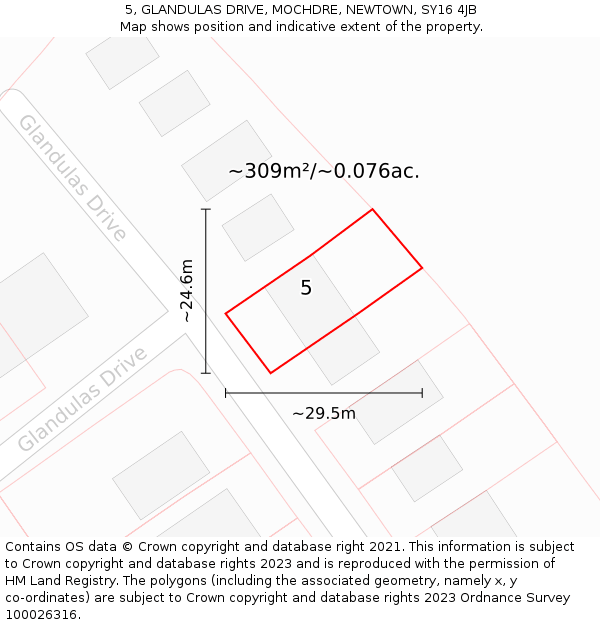 5, GLANDULAS DRIVE, MOCHDRE, NEWTOWN, SY16 4JB: Plot and title map