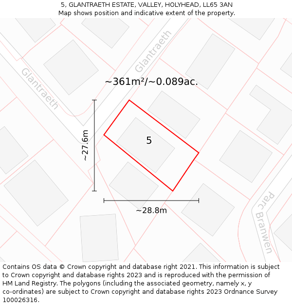 5, GLANTRAETH ESTATE, VALLEY, HOLYHEAD, LL65 3AN: Plot and title map