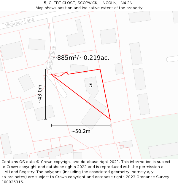 5, GLEBE CLOSE, SCOPWICK, LINCOLN, LN4 3NL: Plot and title map
