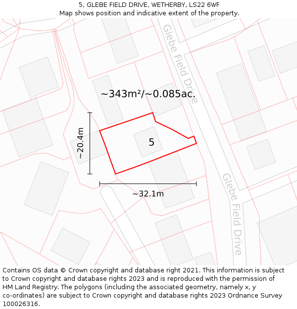 5, GLEBE FIELD DRIVE, WETHERBY, LS22 6WF: Plot and title map