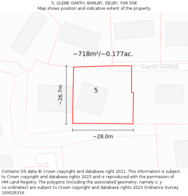 5, GLEBE GARTH, BARLBY, SELBY, YO8 5NE: Plot and title map