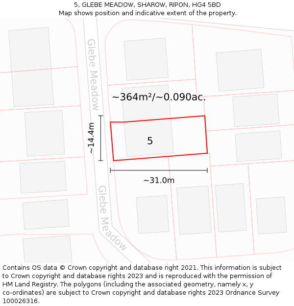 5, GLEBE MEADOW, SHAROW, RIPON, HG4 5BD: Plot and title map