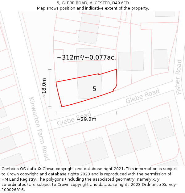 5, GLEBE ROAD, ALCESTER, B49 6FD: Plot and title map