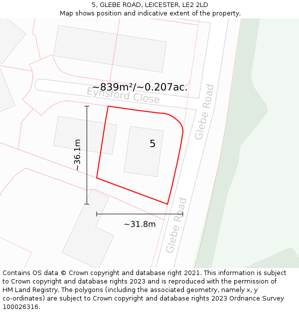 5, GLEBE ROAD, LEICESTER, LE2 2LD: Plot and title map