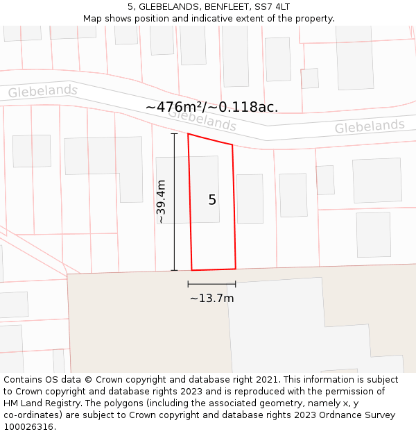 5, GLEBELANDS, BENFLEET, SS7 4LT: Plot and title map
