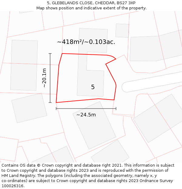 5, GLEBELANDS CLOSE, CHEDDAR, BS27 3XP: Plot and title map