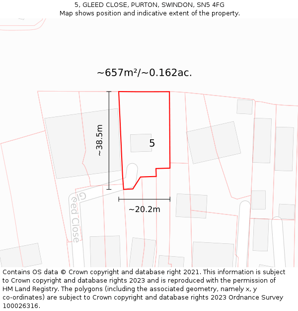 5, GLEED CLOSE, PURTON, SWINDON, SN5 4FG: Plot and title map