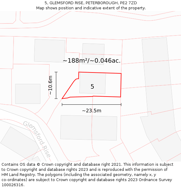 5, GLEMSFORD RISE, PETERBOROUGH, PE2 7ZD: Plot and title map