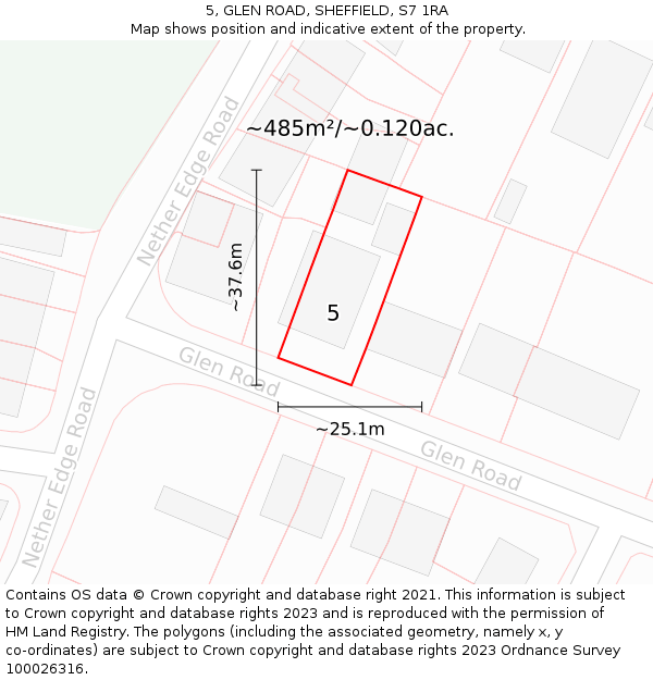 5, GLEN ROAD, SHEFFIELD, S7 1RA: Plot and title map