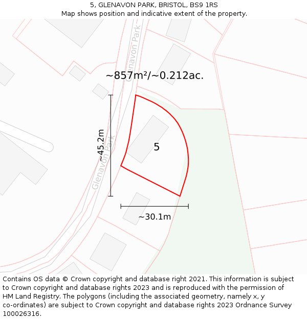 5, GLENAVON PARK, BRISTOL, BS9 1RS: Plot and title map