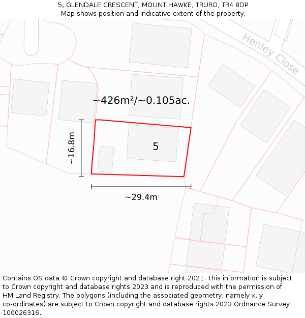 5, GLENDALE CRESCENT, MOUNT HAWKE, TRURO, TR4 8DP: Plot and title map