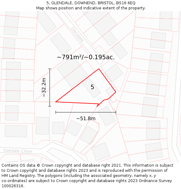5, GLENDALE, DOWNEND, BRISTOL, BS16 6EQ: Plot and title map
