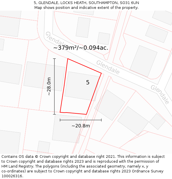 5, GLENDALE, LOCKS HEATH, SOUTHAMPTON, SO31 6UN: Plot and title map
