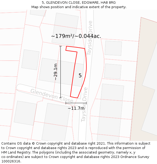 5, GLENDEVON CLOSE, EDGWARE, HA8 8RG: Plot and title map