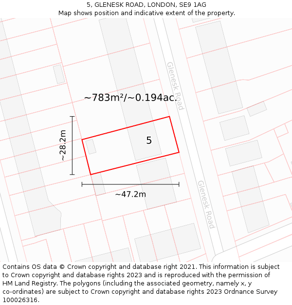 5, GLENESK ROAD, LONDON, SE9 1AG: Plot and title map