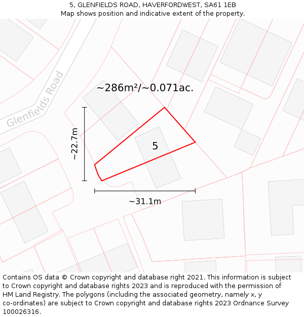 5, GLENFIELDS ROAD, HAVERFORDWEST, SA61 1EB: Plot and title map