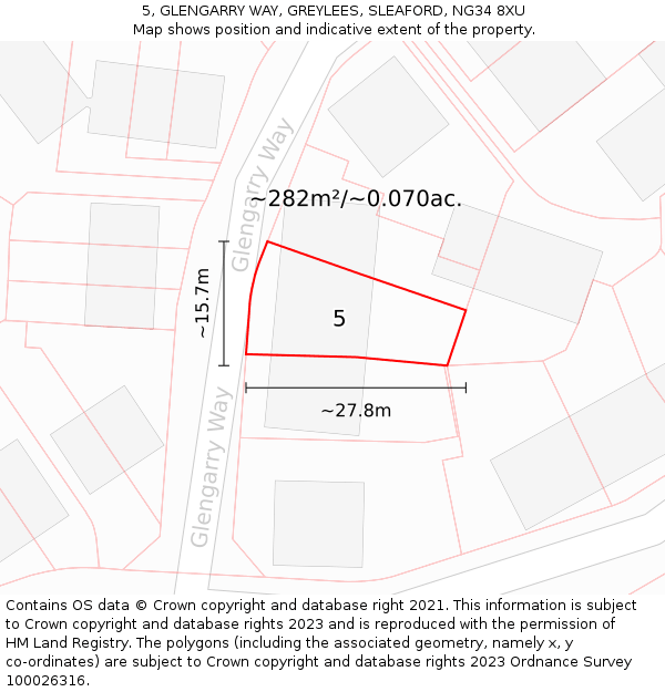 5, GLENGARRY WAY, GREYLEES, SLEAFORD, NG34 8XU: Plot and title map