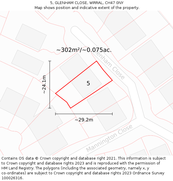 5, GLENHAM CLOSE, WIRRAL, CH47 0NY: Plot and title map