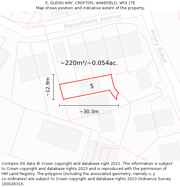 5, GLENN WAY, CROFTON, WAKEFIELD, WF4 1TE: Plot and title map