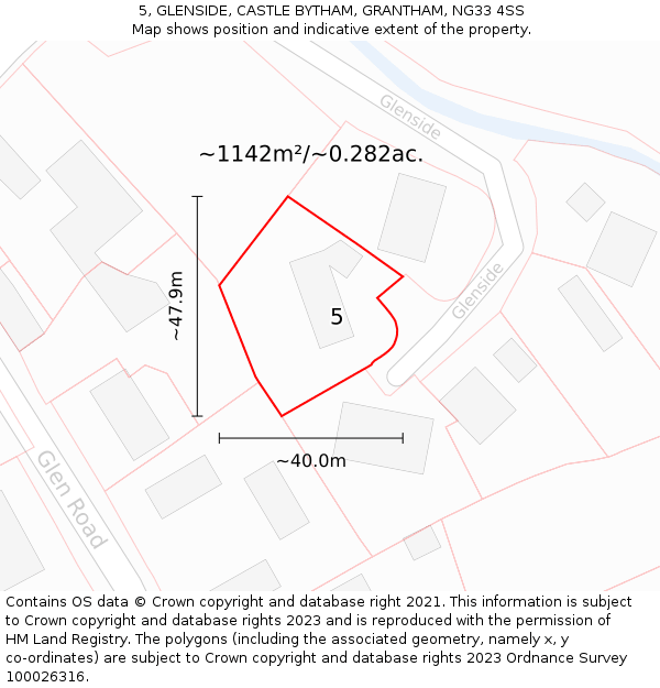 5, GLENSIDE, CASTLE BYTHAM, GRANTHAM, NG33 4SS: Plot and title map