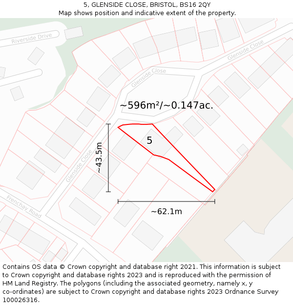 5, GLENSIDE CLOSE, BRISTOL, BS16 2QY: Plot and title map